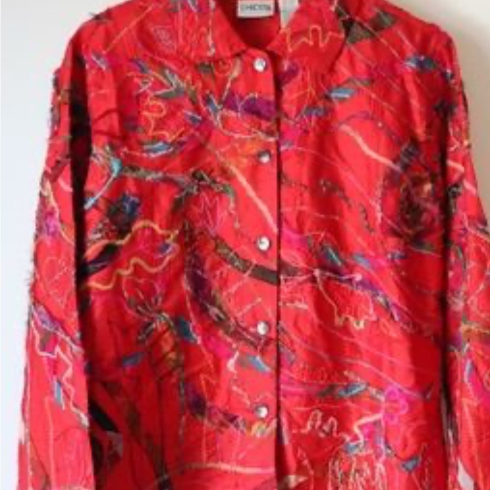 Sale 3/15 Chico's Red Blouse with Colorful Abstract Design